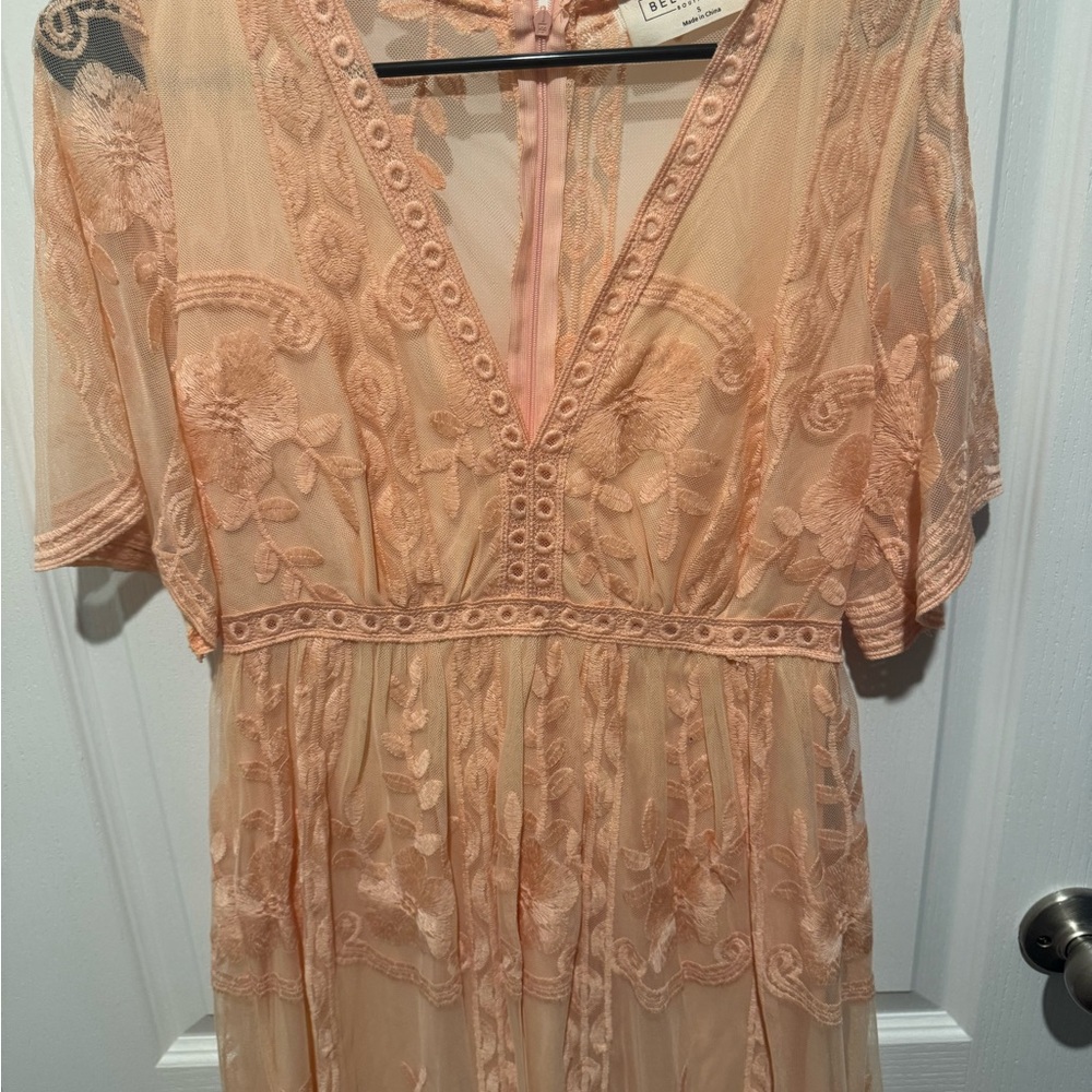Peach Floral Lace Maxi Dress